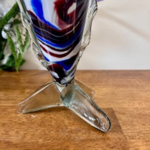 Vintage Murano Glass Fish Sculpture Red Blue White Swirl Art Deco Style Figurine - Picture 3 of 6